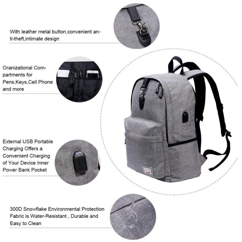 Beyle Travel Backpack For Men’s & Women With USB Port Grey - Image 3