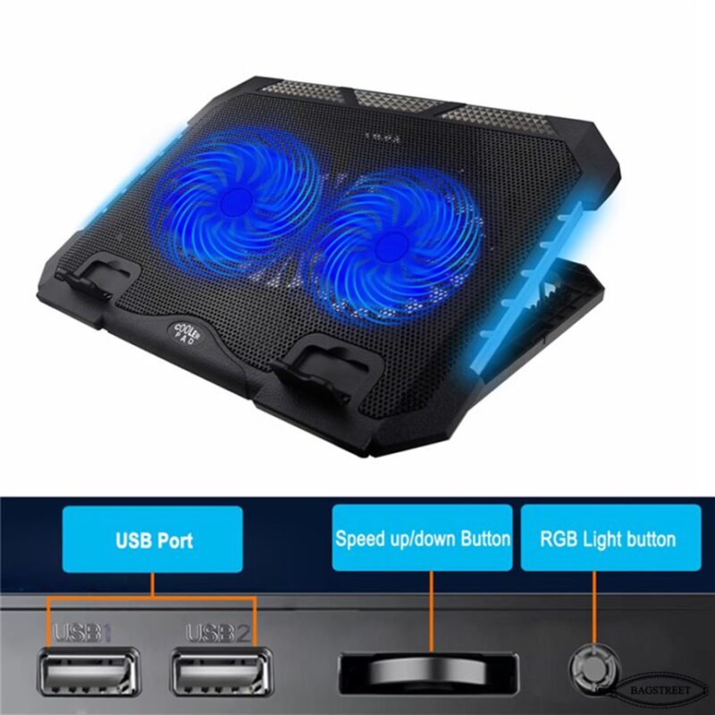 S900 Cooling Pad For 14-17 Inch Laptops Gaming Notebook Dual USB Ports Adjustable Height RGB Laptop Cooling Pad Stand - Image 2