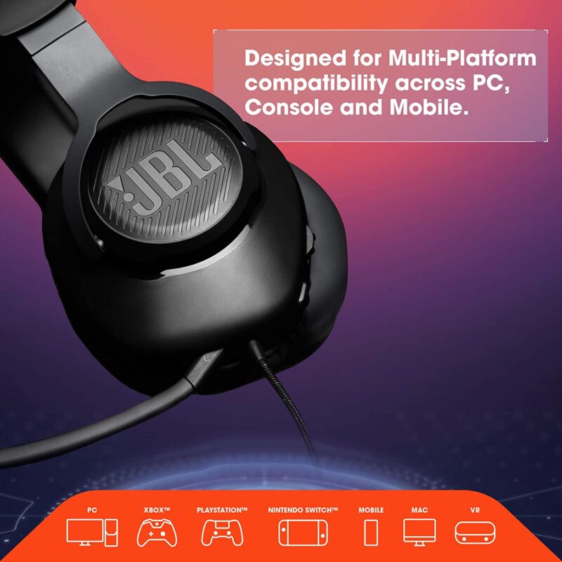 JBL Quantum 100 Wired Over-Ear Gaming Headset With Flip-Up Mic – Black