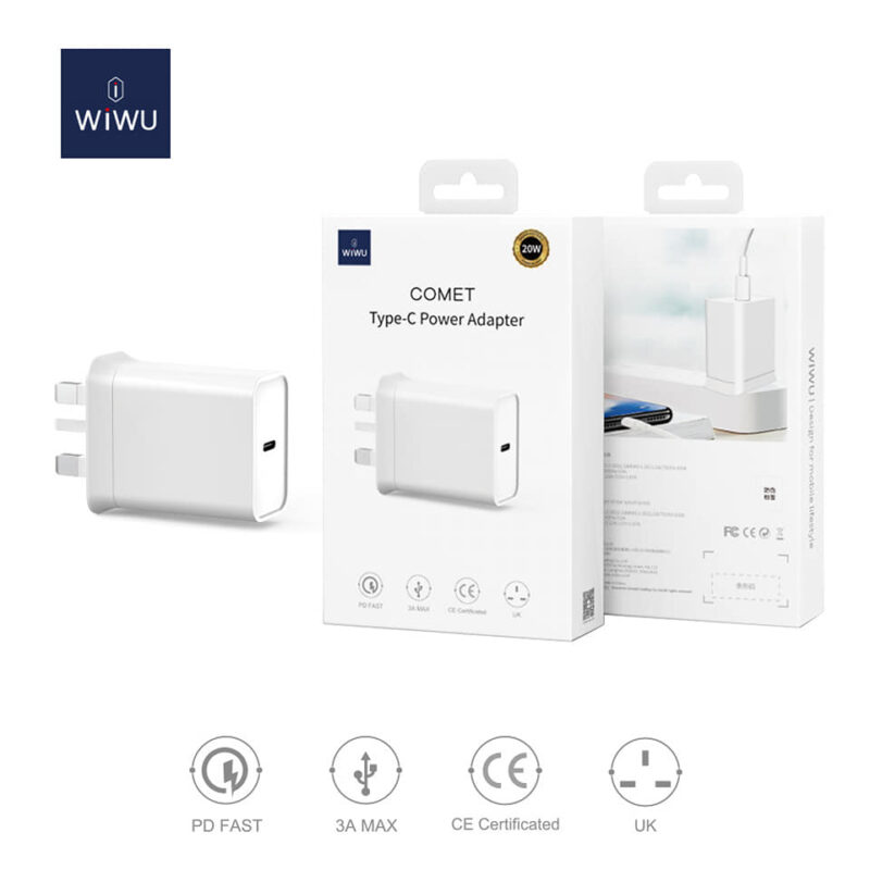 WIWU COMET RY-U56 20W Wall Charger Type-C Fast Charger Power Adapter, UK Plug(White) - Image 2