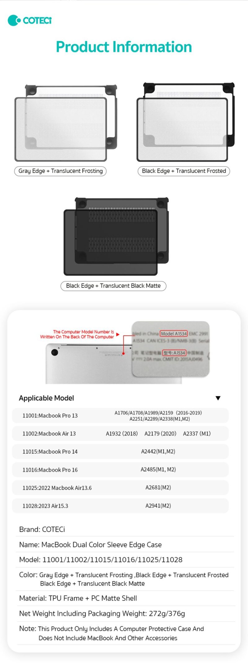 Coteci Tpu Frame+ PC Frosted Shell For Macbook 13.3 Pro M1/M2 2020/22 (A2338,A2289, A2251) - Image 15